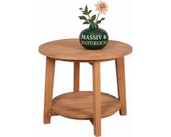 Tuintafel Rond - Bijzettafel Teakhout - Buiten Meubilair - Met Extra Plank - 50 x 50 x 50 cm - Teak