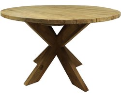 Tuintafel rond met kruispoot - ø125x77 - Naturel - Oud teakhout