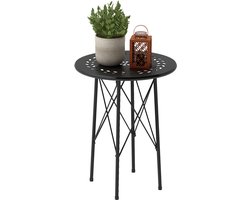 Tuintafel, ronde terrastafel met bloemmotief, staal, bistrotafel voor binnen en buiten, zwart