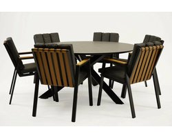 Tuintafel Rotonda met 6 Leather antraciet stoelen