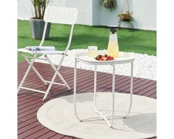 Tuintafel Sandefjord bijzettafel rond metaal 53x46x46cm wit [en.casa]