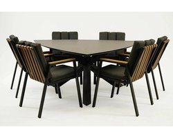 Tuintafel Triangel met 6 Leather antraciet stoelen