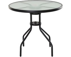 Tuintafel - Tuintafel Rond - Bijzettafeltje - Metaalenbijzettafel - Bistrotafel - Salontafel - met Gat voor Paraplu - voor Terras - Tuin - Ø80 x 72 cm - Zwart