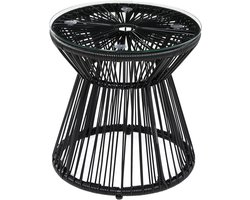 Tuintafel - Tuintafel Rond - Bijzettafeltje - Rattenbijzettafel - Bistrotafel, Salontafel - met Glazen Tafelblad - Boho-Stijl - voor Terras - Tuin - Ø40 x 42 cm - Zwart