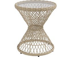 Tuintafel - Tuintafel Rond - Bijzettafeltje - Rotan Tuinmeubel - Bistrotafel - Salontafel - met UV-bescherming - Boho-Stijl - Veiligheidsglas Tafelblad - voor Terras - Tuin - Balkon - Ø45 x 52 cm - Bruin
