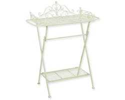 Tuintafel van ijzer – witte ijzeren bijzettafel met legplank – decoratieve opberger voor Tuin, Balkon of Woonkamer – 103,5 cm hoog