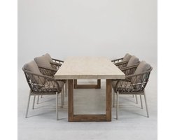 Tuintafel Veltis 250x100cm Travertin met 6x Dining Tuinstoel Dakota Bruin