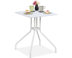 tuintafel vierkant - 73 x 62 x 62 cm - balkon - tafelblad met houtlook - stalen onderstel - wit