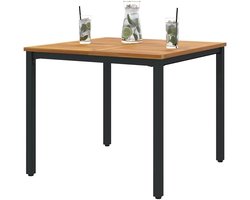 Tuintafel Vierkant - Terrastafel Buiten - Buiten Dineren - Massief Acaciahout Metaal - 90x90x75 cm - Naturel Zwart