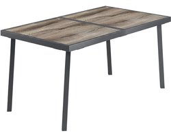 Tuintafel voor 6 personen-houtlook-metalen frame-weerbestendig-145 x 85 x 72 cm-grijs