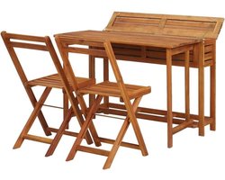 Tuintafelset met bloembed - Balkonset plantenbak - Groene oase creëren - Inklapbare bistrostoelen - Massief acaciahout - Bruin