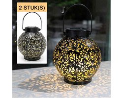 Tuinverlichting op zonne energie-Solar Tuinverlichting -Solar Hangende Lantaarn Set 2st-Projectie tuinverlichting-Metaal lantaarn- IP65 waterdicht -Vintage-Hangend-Voor balkon-Decoratie voor buiten-patio-terras-muur-tafel(warm wit)