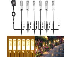 Tuinverlichting Tuinlamp met Grondpen Kabel - Buitenlamp met Stekker - Tuinverlichting 12v led buiten - 570lm - warmwit - IP65 Waterdicht - Buitenverlichting met Grondpen voor Tuin Balkon Planten - 6 stuks [Energieklasse F]