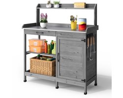 Tuinwerkbank – Oppottafel – Tuinwerktafel – Plantentafel – Tuinwerkbank Met Opbergruimte – Met Metalen Werkblad – Handige Zijhaken – Duurzaam Hout
