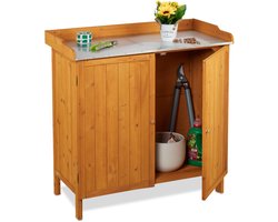 tuinwerktafel buiten - tinnen werkblad - 94 x 94 x 47 cm - hout