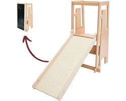 Tuki® Glijbaan met tekentafel - Learning Tower - Montessori Leertoren - Leertoren keukenhulp - Leer Toren - Leertoren accessoires - Kindertrapje - Natuur