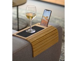 Tuko Armleuning Dienblad - Naturel - Duurzaam bamboe - Flexibel - Anti slip - Telefoonhouder - Beschermende coating - Organizer - Bank - Zetel - Sofa - Banktafel