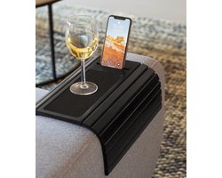 Tuko Armleuning Dienblad - Zwart - Duurzaam bamboe  - Flexibel - Anti slip - Telefoonhouder - Beschermende coating - Organizer - Bank - Zetel - Sofa - Banktafel