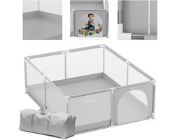 Tulano - Cozy 25 - babybox - kinderbox – 150x180 cm – voor binnen en buiten – grijs/wit – ademend gaas – EN71-gecertificeerd – 6 tot 36 maanden