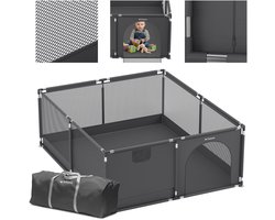 Tulano Cozy 25 - Grondbox / baby box / kinderbox - 150x180 cm - voor binnen en buiten - grafiet - ademend gaas - EN71 gecertificeerd - 6 tot 36 maanden - Graphite