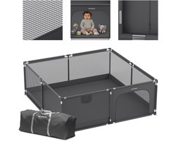 Tulano - Cozy 28 - Grondbox / baby box / kinderbox – 180x200 cm - voor binnen en buiten - grafiet - ademend gaas - EN71 gecertificeerd - 6 tot 36 maanden - Graphite