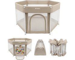 Tulano Cozy 30 - Grondbox / baby box / kinderbox - 125 cm - voor binnen en buiten - ademend gaas - EN71 gecertificeerd - 6 tot 36 maanden - Beige