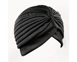 Tulband - Head wrap - Turban - Hijab - Hoofdbedekking - Hoofdband - Muts - Chemo muts - Elastisch - Stretch - Stretchy - Zwart - Jonyx