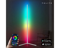 TULITE Moderne LED Vloerlamp RGB - App en afstandsbediening - Sfeerverlichting - Hoeklamp - Staanlamp - Led Verlichting Strip - Dimbaar - Voor Woonkamer - Wit