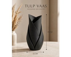Tulp Vaas 25 cm Zwart - Moderne Decoratieve Vaas voor Droogbloemen & Kunstbloemen
