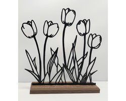 Tulpen Ornament op voet - ornament op standaard - binnen - staand - cadeau vriendin vriend - verjaardag cadeau vrouw - kunststof/kurk - bureau decoratie - kast decoratie - tafel decoratie - 18,3 cm x 16,9 cm