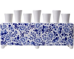 Tulpenvaas - Delfts blauw - Rechthoek - Keramiek - 17 cm - 7 ingangen - Wit/Blauw.