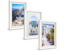 Tulup 3-Delige Schilderij Set - Uitzichten op Santorini en de Griekse architectuur van de stad Oia. - 20x30 - Muurdecoratie - Wanddecoratie - Slaapkamer - Decoratieve Schilderijen