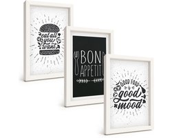 Tulup 3-Delige Schilderij Set - Voedselafbeeldingen en culinaire slogans - 20x30 - Decoratieve Schilderijen - Wanddecoratie - Hal - Woonkamer Decoratie