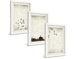 Tulup 3-Delige Schilderij Set - Vogels in vlucht, geschilderd in minimalistische stijl. - 20x30 - Decoratieve Schilderijen - Wanddecoratie - Hal - Woonkamer Decoratie