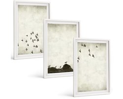 Tulup 3-Delige Schilderij Set - Vogels in vlucht, geschilderd in minimalistische stijl. - 40x60 - Wanddecoratie - Schilderijen Set - Interieur - Woonkamer Decoratie