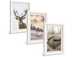 Tulup 3-Delige Schilderij Set - Winterlandschap met hertenhut en beekje - 20x30 - Muurdecoratie - Decoratieve Schilderijen - Wohnzimmer