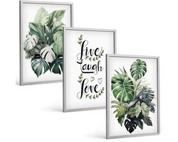 Tulup 4-Delige Schilderij Set - Bladrijke planten met de woorden Leef, Lach, Houd van - 40 x 60 cm - Decoratieve Muurdecoratie - Slaapkamer - Stijlvolle Muurdecoratie