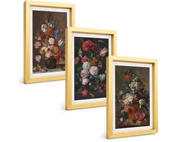 Tulup 4-Delige Schilderij Set - Bloemen in vazen: diverse vintage plantencomposities - 20 x 30 cm - Muurdecoratie - Schilderijen Set - Woonkamer - Decoratieve Schilderijen