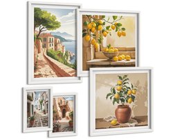 Tulup 4-Delige Schilderij Set - Charmante uitzichten op mediterrane straten en de natuur. - 50 x 50 cm, 20 x 30 cm en 40 x 60 cm - Moderne Wanddecoratie - Slaapkamer - Woonkamer Decoratie