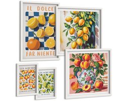 Tulup 4-Delige Schilderij Set - Citrusinspiratie in retrostijl voor de keuken - 50 x 50 cm, 20 x 30 cm en 40 x 60 cm - Stijlvolle Muurdecoratie - Slaapkamer - Woonkamer Decoratie