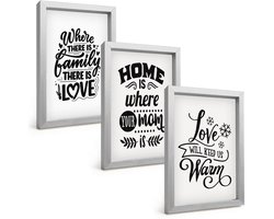 Tulup 4-Delige Schilderij Set - Familie, liefde, thuis, warmte in eenvoudige slogans - 20 x 30 cm - Moderne Wanddecoratie - Woonkamer - Woonkamer Decoratie