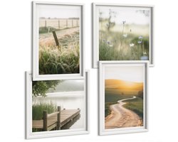 Tulup 4-Delige Schilderij Set - Landschap met een weide, een weg en een zonsondergang. - 40x40 en 40x60 - Wanddecoratie - Moderne Interieurdecoratie - Moderne Wanddecoratie