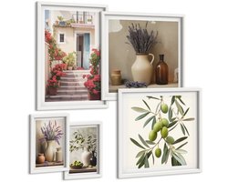 Tulup 4-Delige Schilderij Set - Stijlvol interieur met bloemen en fruit in een rustieke sfeer. - 50 x 50 cm, 20 x 30 cm en 40 x 60 cm - Moderne Wanddecoratie - Woonkamer