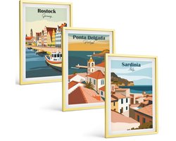 Tulup 4-Delige Schilderij Set - Uitzichten op Europese kust- en havensteden - 40 x 60 cm - Muurdecoratie - Wanddecoratie - Hal - Woonkamer Decoratie