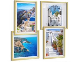 Tulup 4-Delige Schilderij Set - Uitzichten op Santorini en de Griekse architectuur van de stad Oia. - 40 x 40 cm en 40 x 60 cm - Muurdecoratie - Wanddecoratie - Slaapkamer - Decoratieve Schilderijen