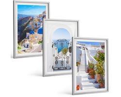 Tulup 4-Delige Schilderij Set - Uitzichten op Santorini en de Griekse architectuur van de stad Oia. - 40 x 60 cm - Wanddecoratie - Schilderijen Set - Kantoor - Woonkamer Decoratie
