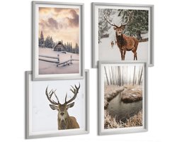 Tulup 4-Delige Schilderij Set - Winterlandschap met hertenhut en beekje - 40 x 40 cm en 40 x 60 cm - Wanddecoratie - Woonkamer Decoratie - Moderne Wanddecoratie