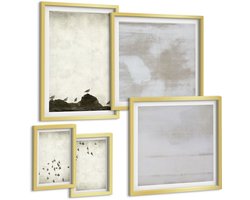 Tulup 5-Delige Schilderij Set - Vogels in vlucht en gekraste texturen in minimalistische stijl - 50 x 50 cm, 20 x 30 cm en 40 x 60 cm - Decoratieve Muurdecoratie - Slaapkamer