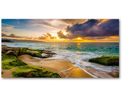 Tulup Glasschilderij - Foto Glas Zonsondergang - 120 cm x 60 cm - Orange Glas Foto - Foto In Glas - Moderne Glaspanelen - Glas Schilderij - Glaskunst voor de Badkamer