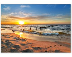 Tulup Glasschilderij - Foto Op Glas Zeelandschap - 100 cm x 70 cm - Orange Schilderij Op Glas - Glas Schilderij - Boheemse Glaskunst - Foto In Glas - Glaskunst voor de Badkamer